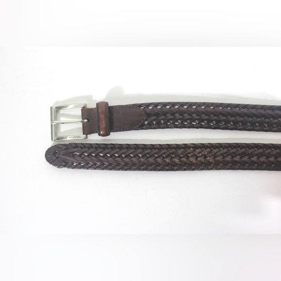 Adjustable Braided Woven Brown Leather Belt Silver Buckle Vintage Distressed - Picture 3 of 9